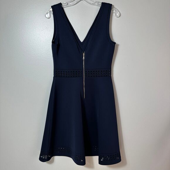 Guess Women’s Navy Blue V-Neckline Cutout-Trim Sleeveless Fit & Flare Dress Sz 8 - Picture 3 of 9